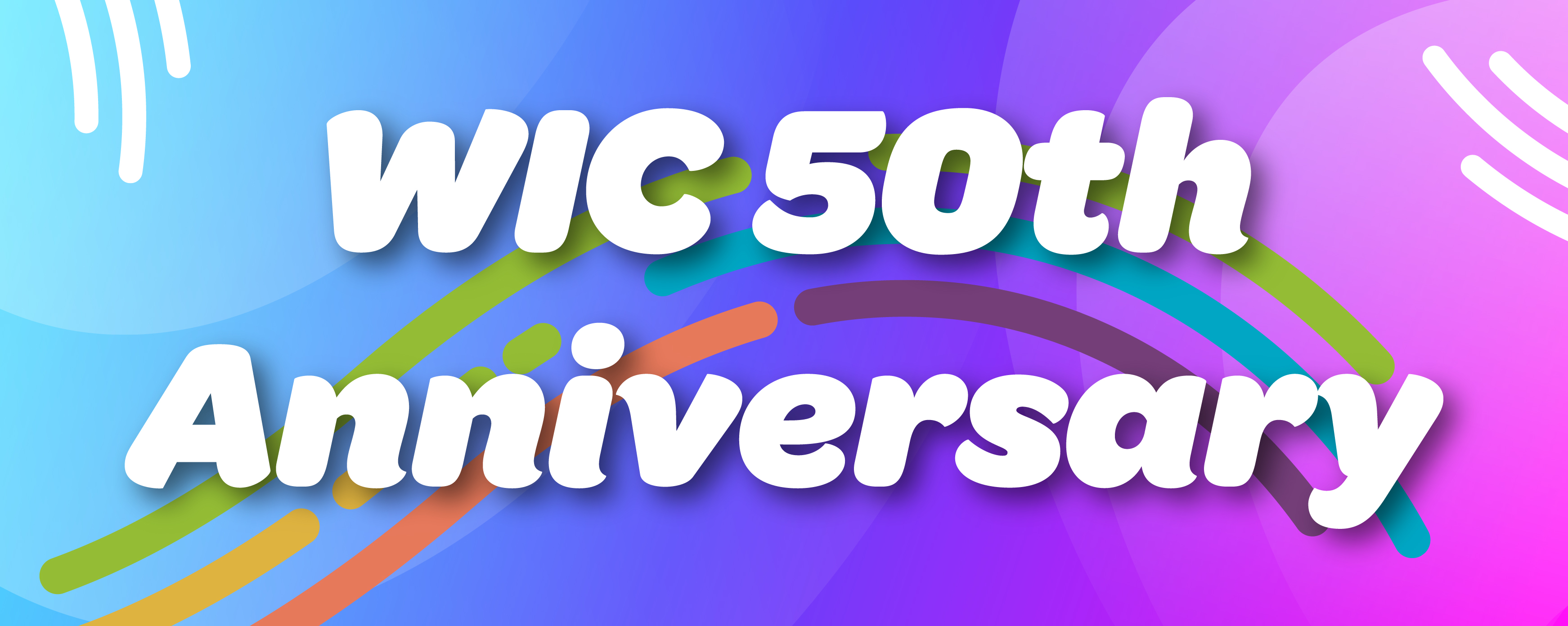 WIC 50th Anniversary on blue and purple background