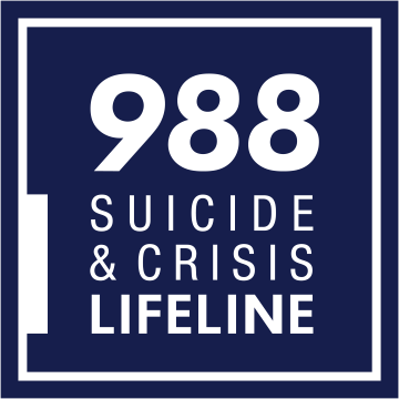 Navy blue box with white text reading "988 Suicide & Crisis Lifeline"