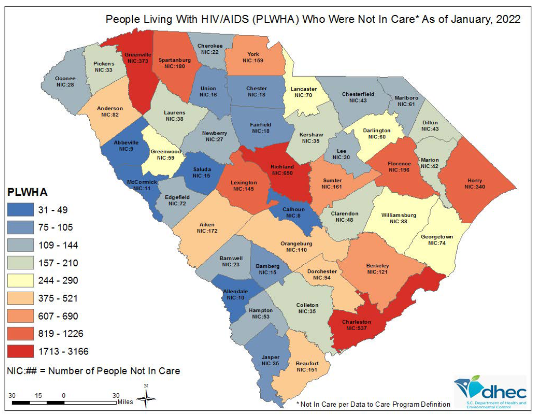 SC Not in Care by County Map - Jan. 2022