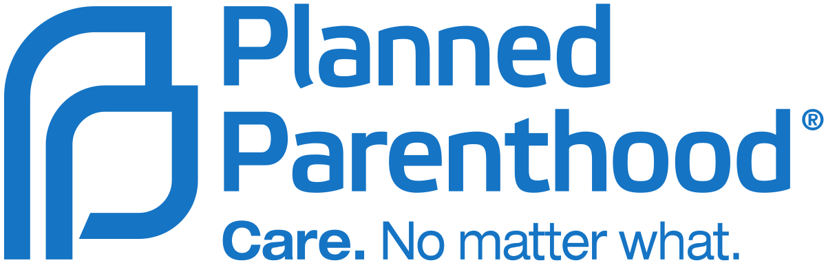Two leaves that look like Ps on the left of Planned Parenthood: Care. No matter what in blue type
