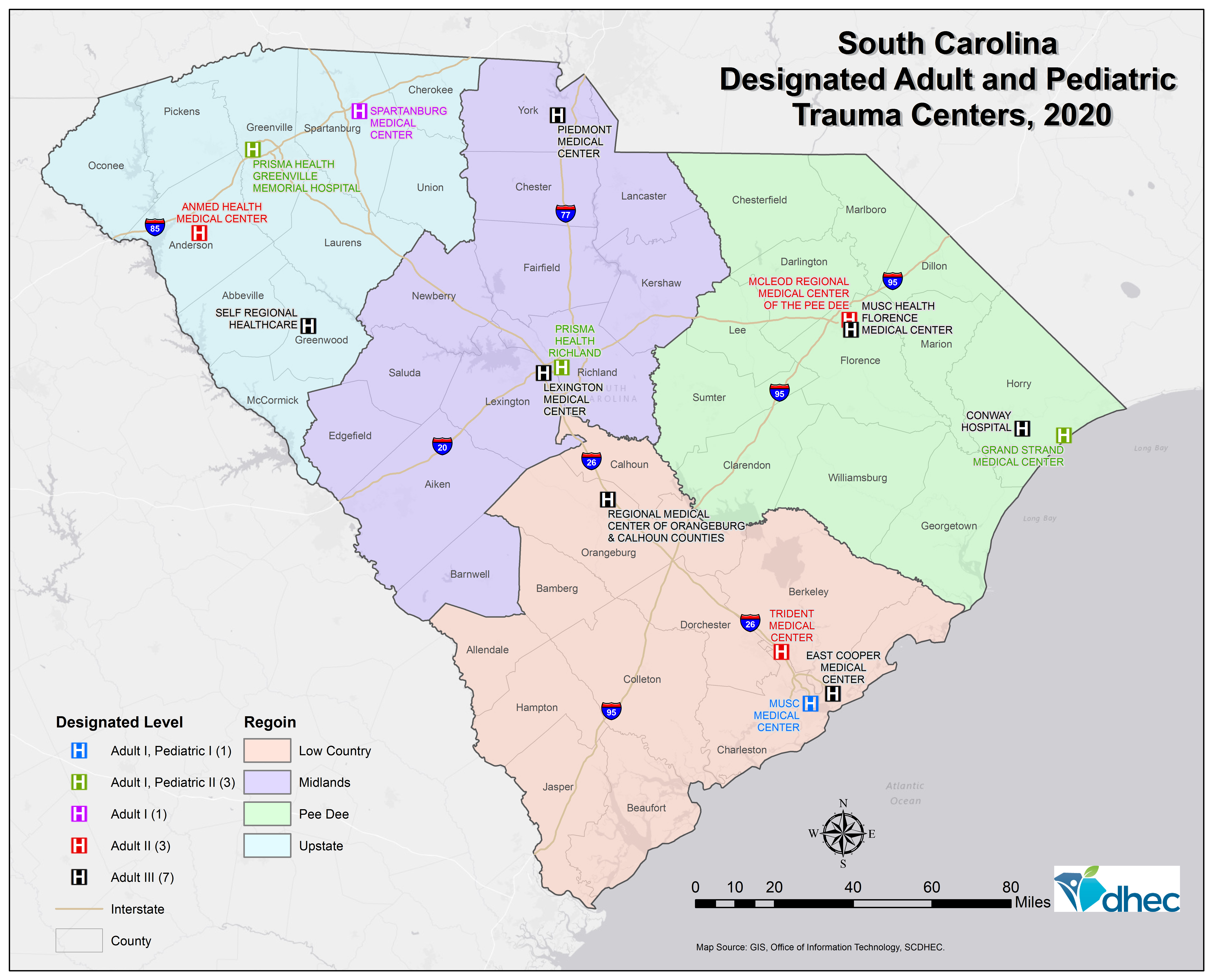 South Carolina Designated Adult & Pediatric Trauma Centers