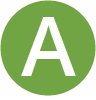 White capital letter A inside green circle