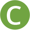 White capital letter C inside green circle