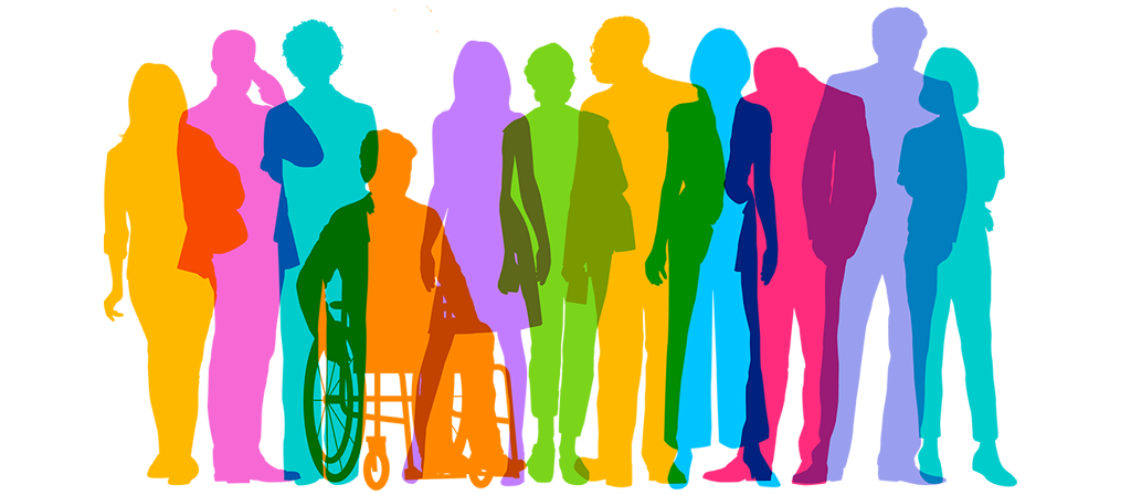 Colorful silohuettes of a diverse group of people