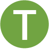 White capital letter T inside green circle